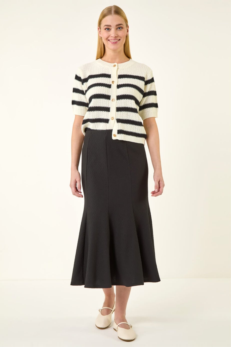 Roman Black Textured Panel Stretch Maxi Skirt