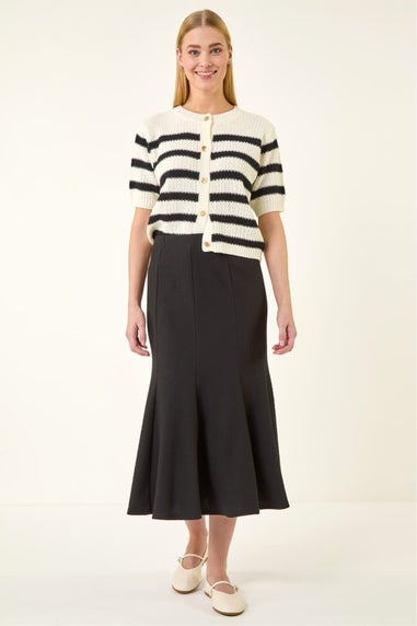 Roman Black Textured Panel Stretch Maxi Skirt