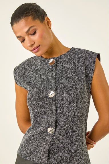 Roman Black Textured Mock Button Waist Coat