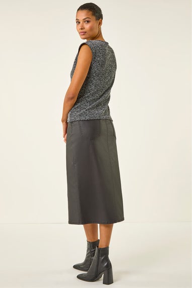 Roman Black Textured Mock Button Waist Coat