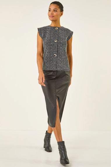 Roman Black Textured Mock Button Waist Coat