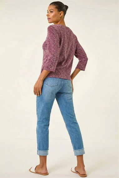 Roman Burgundy Textured Button Shoulder Top