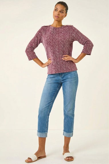 Roman Burgundy Textured Button Shoulder Top