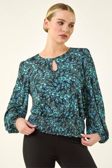Roman Blue Petite Printed Shirred Band Top
