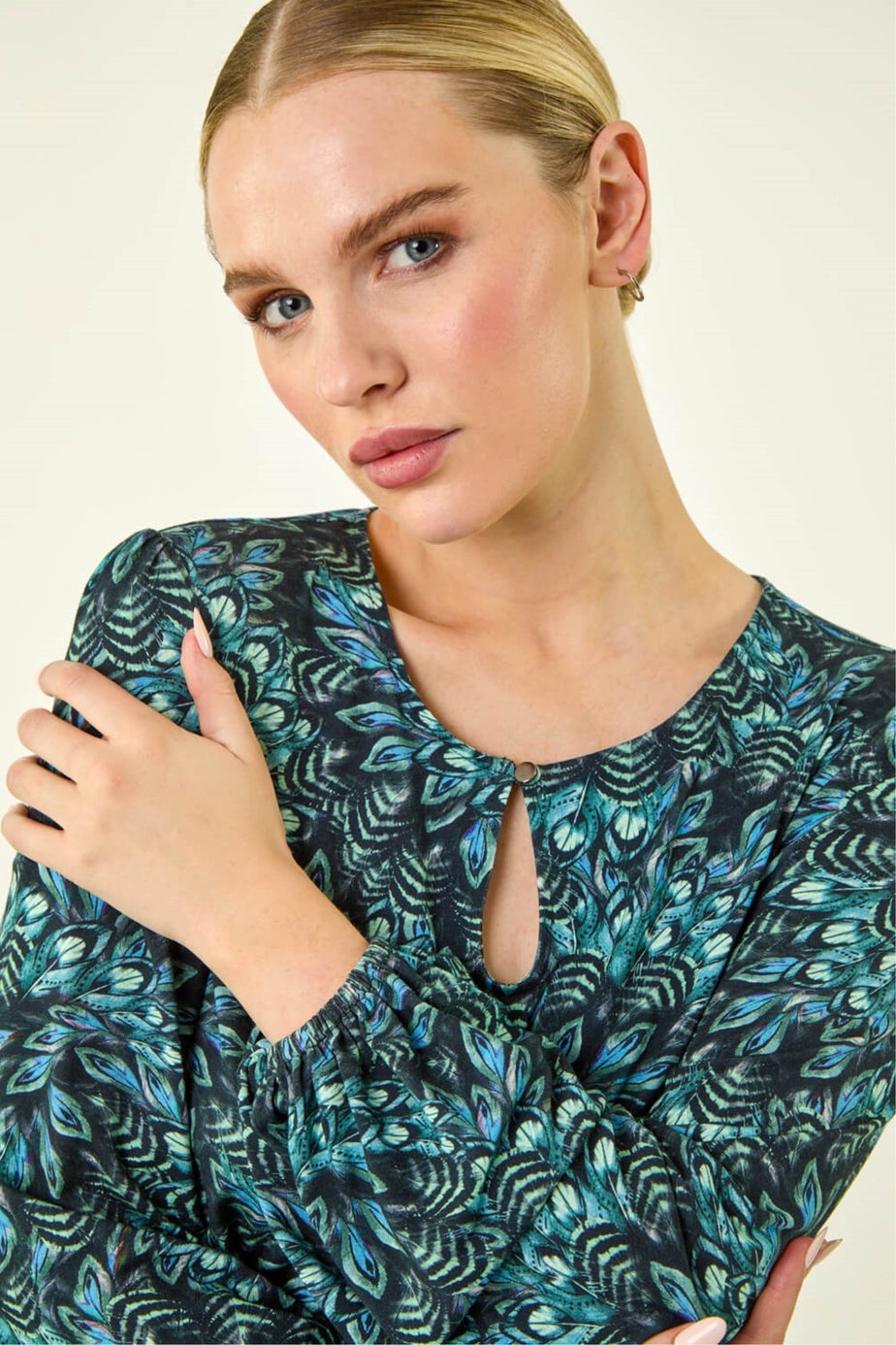 Roman Blue Petite Printed Shirred Band Top