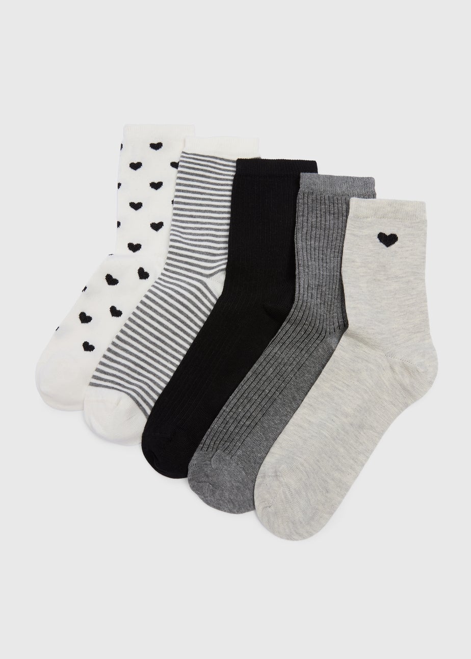 5 Pack Black Heart Ankle Socks