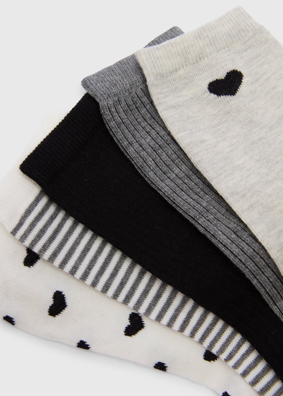 5 Pack Black Heart Ankle Socks