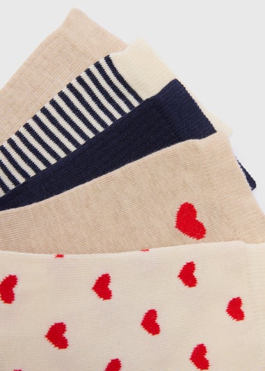 5 Pack Neutral Heart Ankle Socks