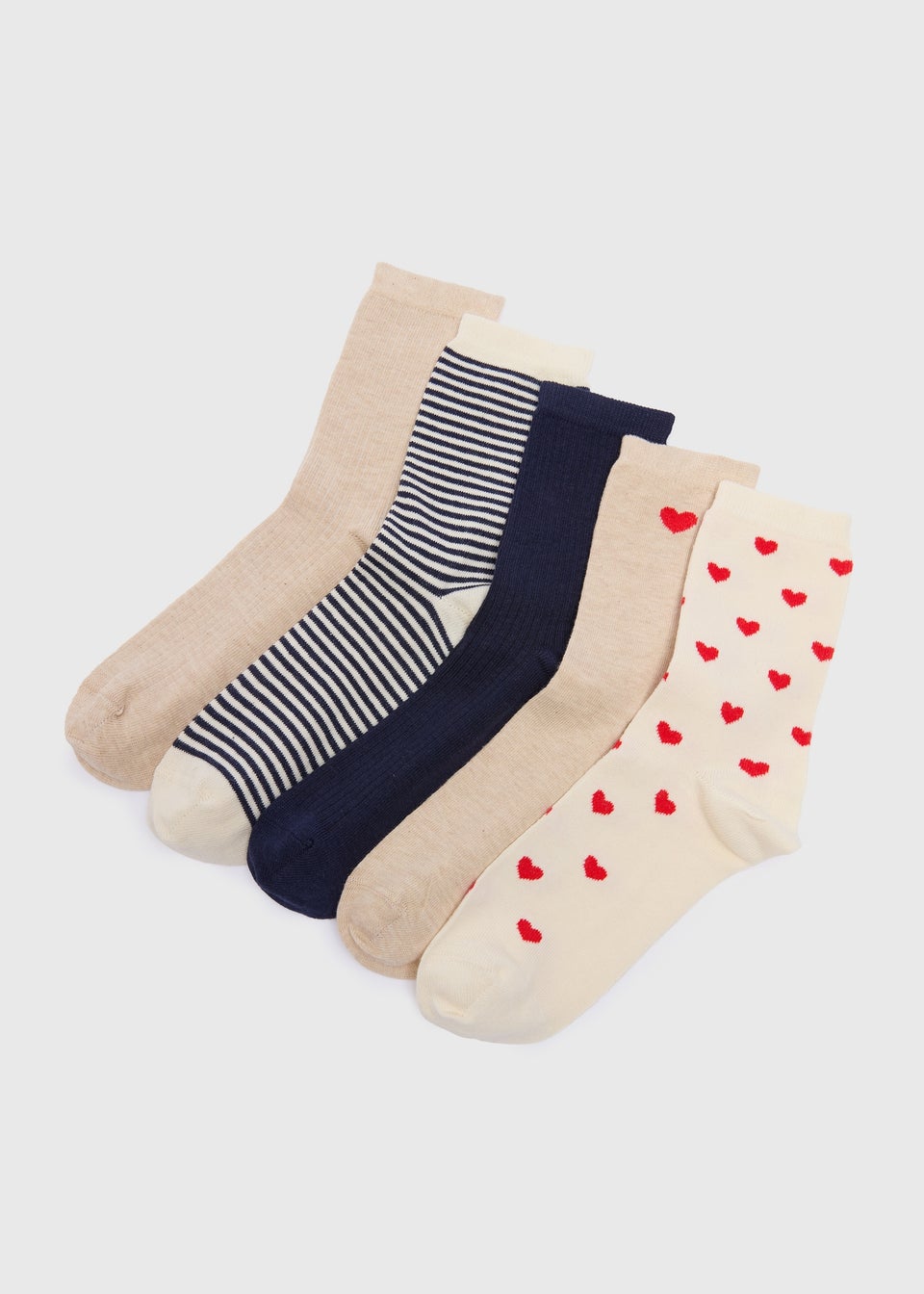 5 Pack Neutral Heart Ankle Socks