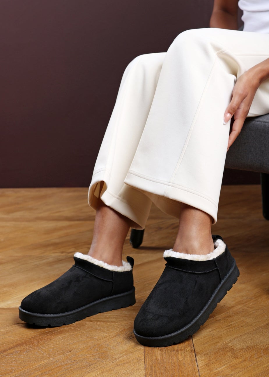 Where's That From Frances Cosy Black Faux-Suede Fur Heel Boots