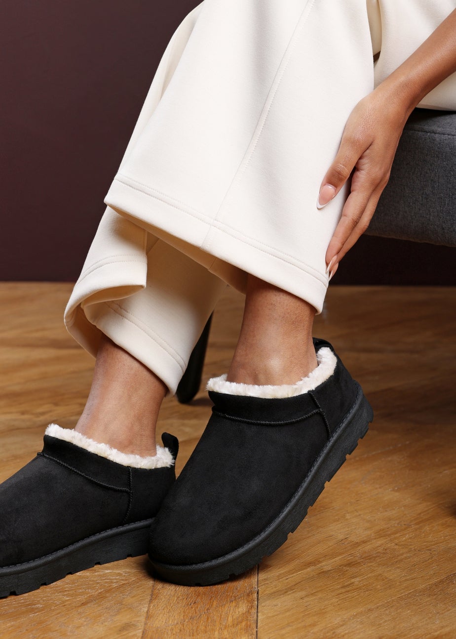 Where's That From Frances Cosy Black Faux-Suede Fur Heel Boots