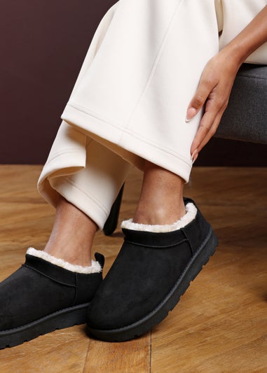 Where's That From Frances Cosy Black Faux-Suede Fur Heel Boots