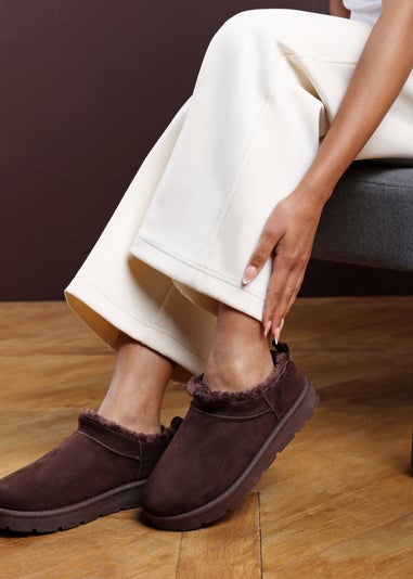 Where's That From Frances Cosy Brown Faux-Suede Fur Heel Boots