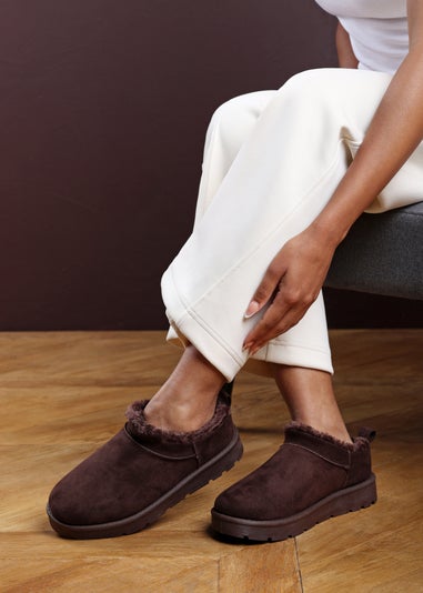 Where's That From Frances Cosy Brown Faux-Suede Fur Heel Boots
