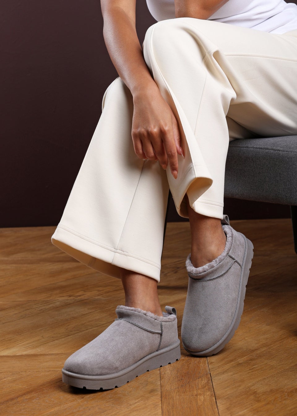 Where's That From Frances Cosy Grey Faux-Suede Fur Heel Boots