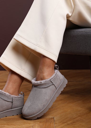 Where's That From Frances Cosy Grey Faux-Suede Fur Heel Boots