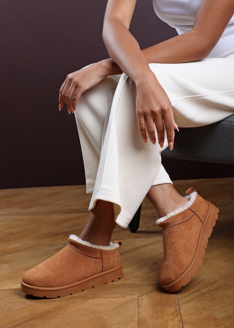 Where's That From Frances Cosy Chestnut Faux-Suede Fur Heel Boots
