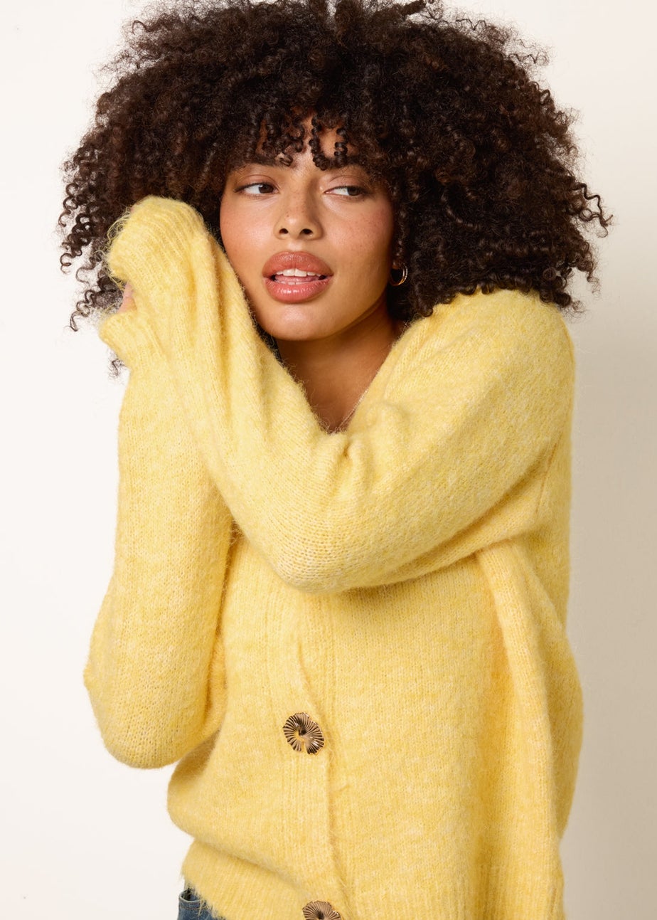 Blue Vanilla Yellow Gold Tone Flower Embossed Button Cardigan