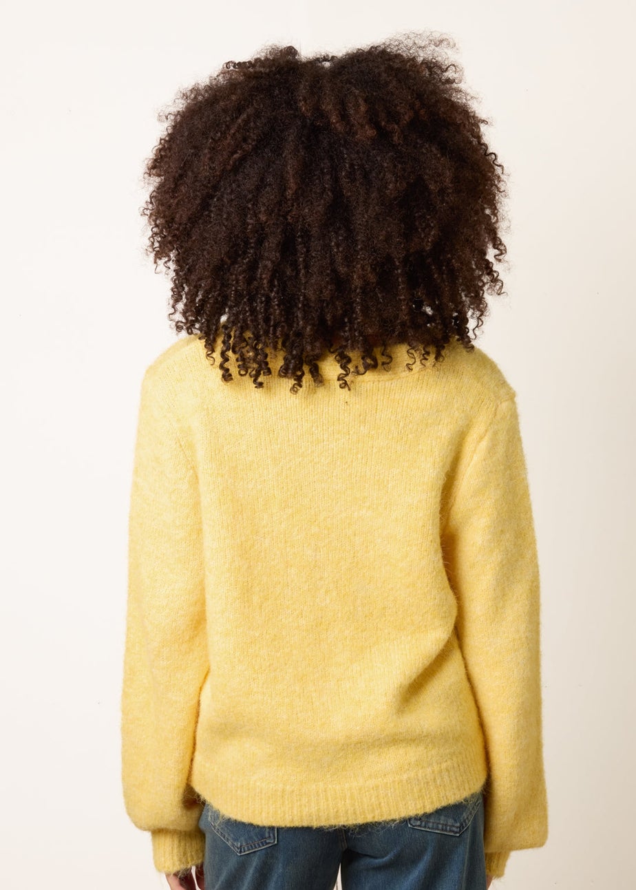 Blue Vanilla Yellow Gold Tone Flower Embossed Button Cardigan