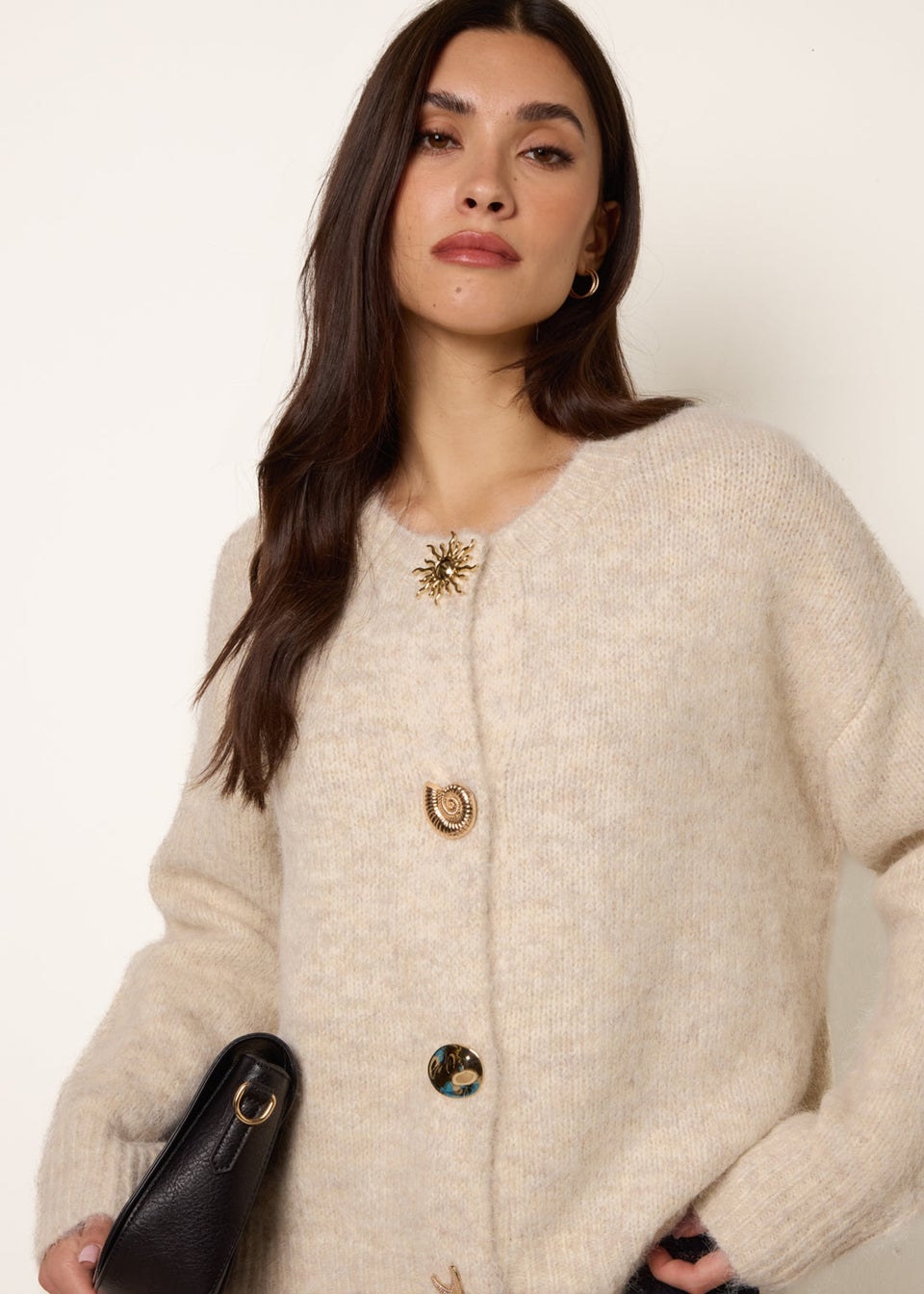Blue Vanilla Beige Multi Gold Button Cardigan