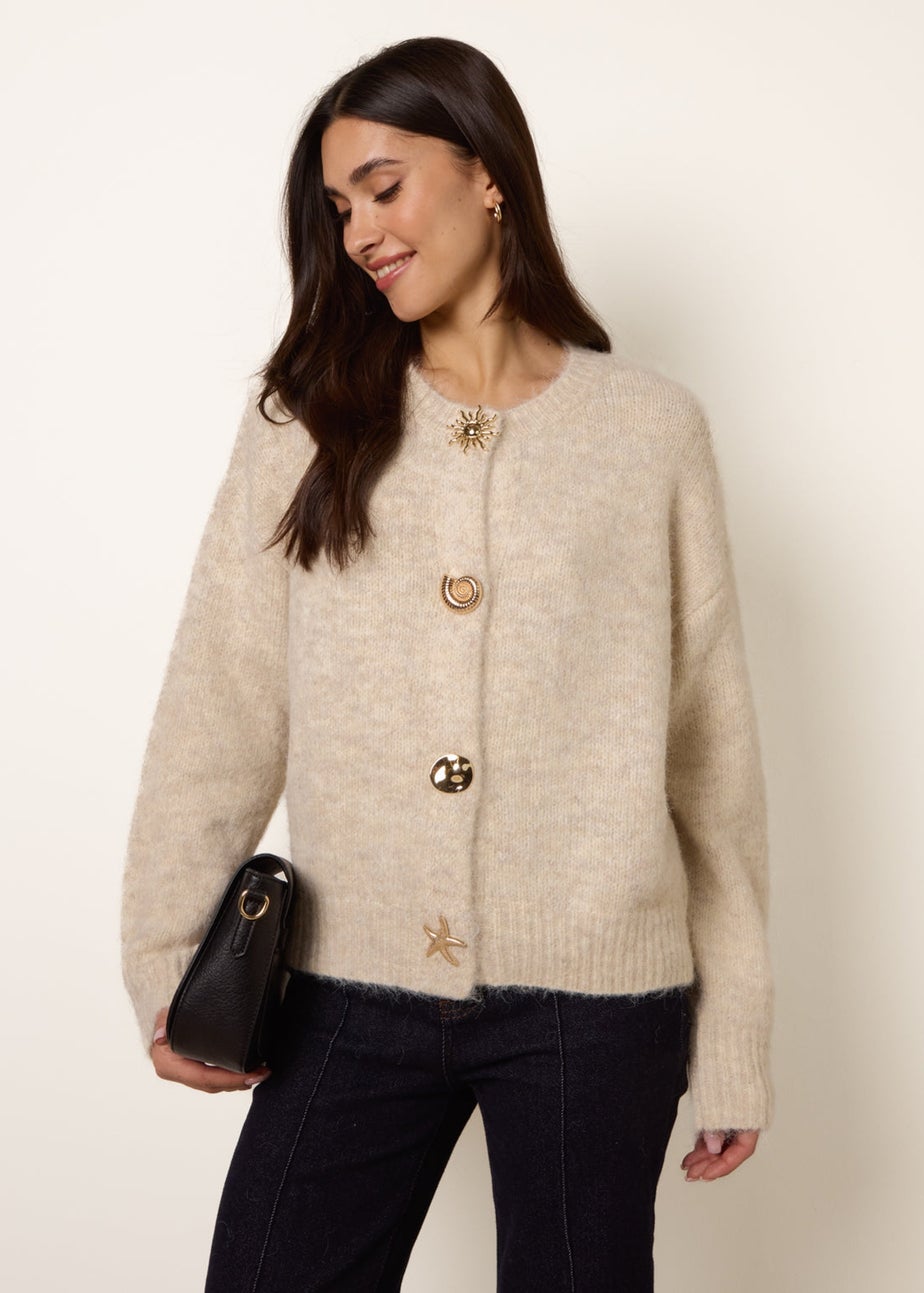 Blue Vanilla Beige Multi Gold Button Cardigan