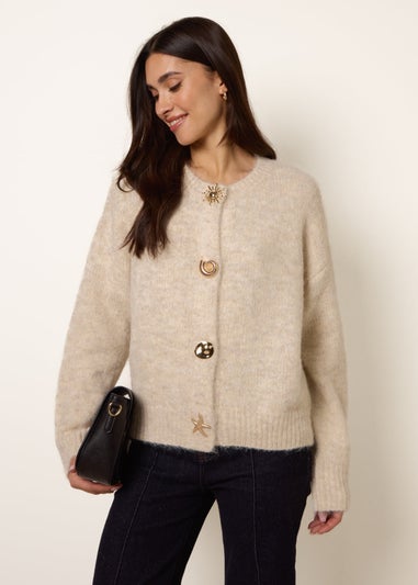 Blue Vanilla Beige Multi Gold Button Cardigan