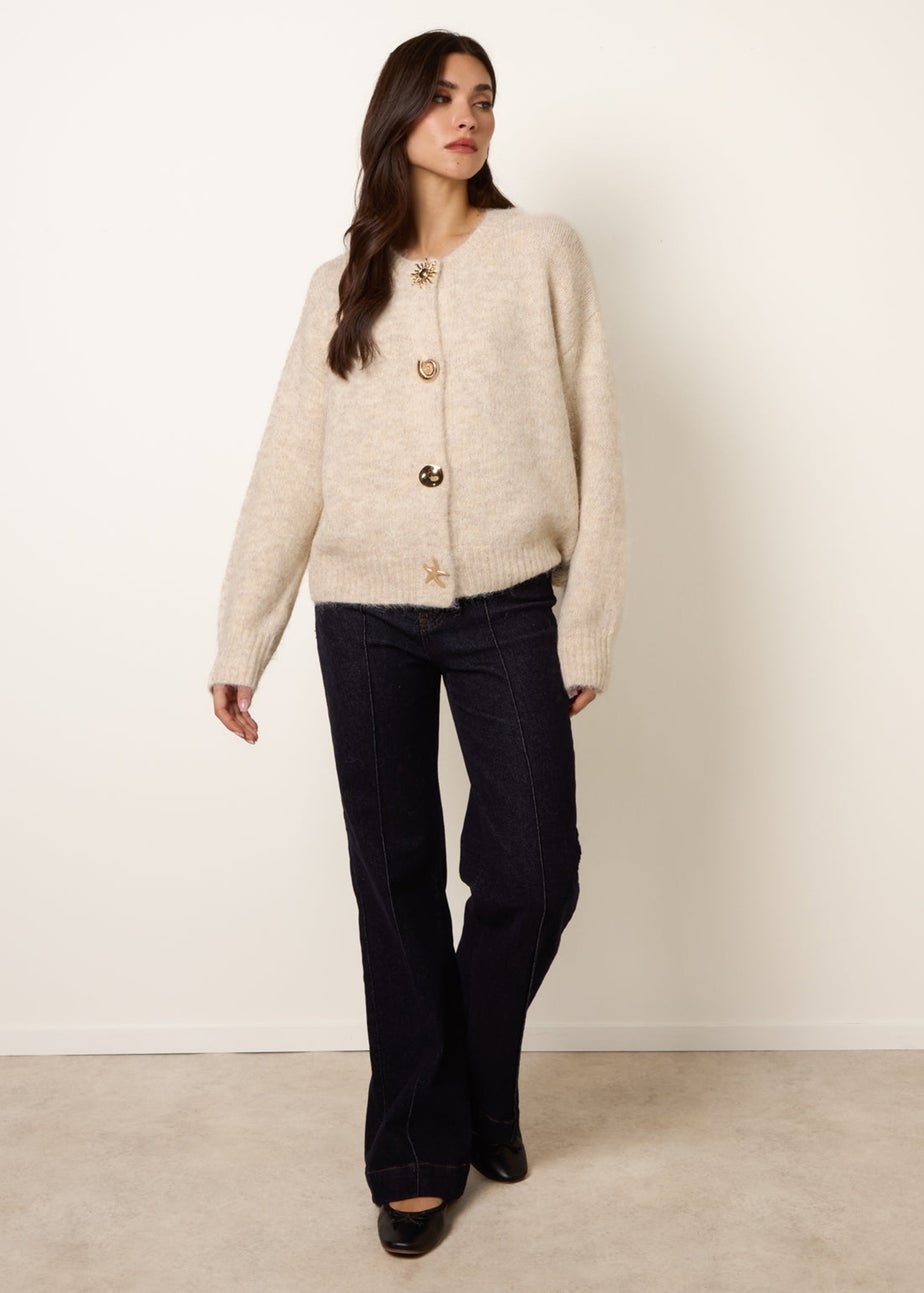 Blue Vanilla Beige Multi Gold Button Cardigan