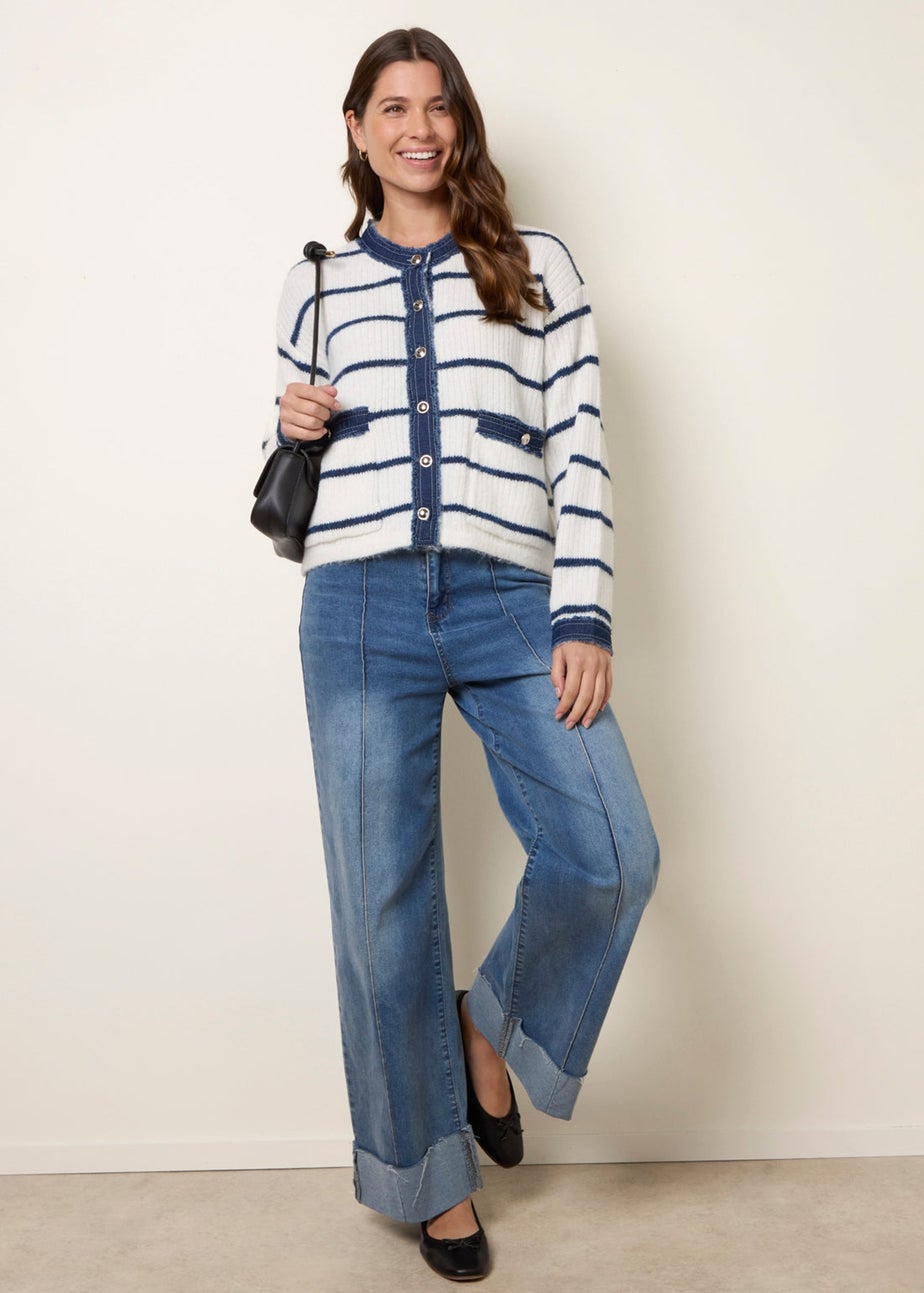 Blue Vanilla Ivory Stripe & Denim Cardigan