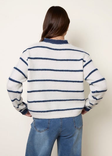 Blue Vanilla Ivory Stripe & Denim Cardigan