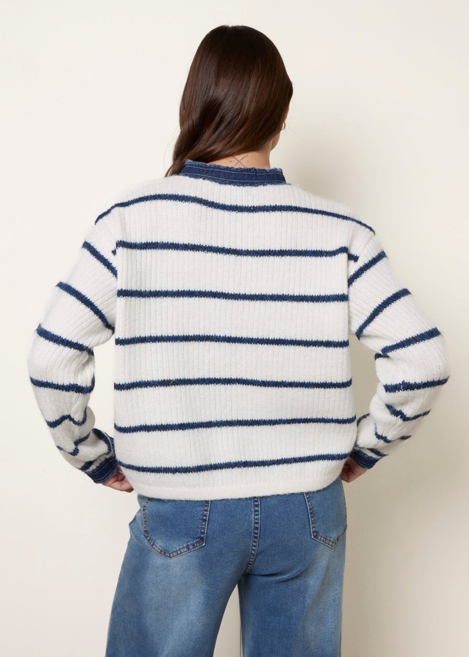 Blue Vanilla Ivory Stripe & Denim Cardigan