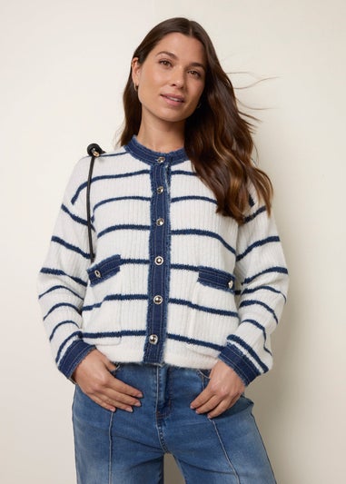 Blue Vanilla Ivory Stripe & Denim Cardigan