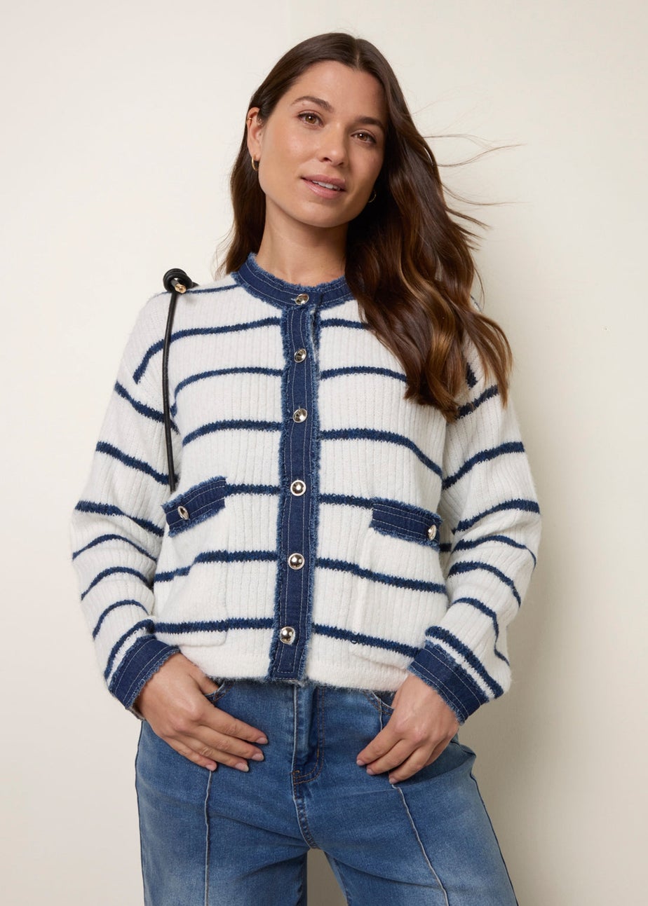 Blue Vanilla Ivory Stripe & Denim Cardigan