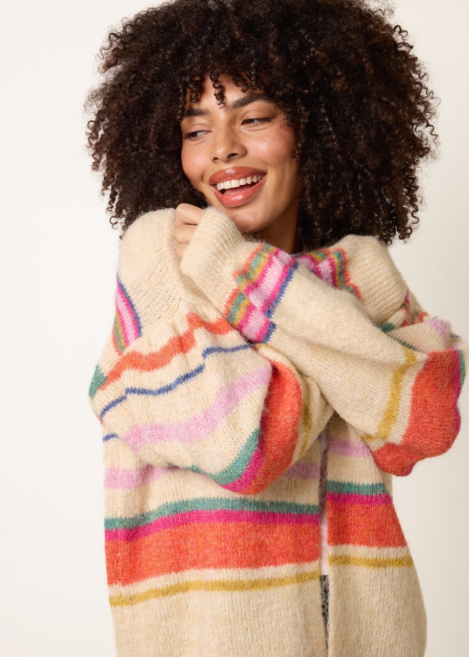 Blue Vanilla Beige Multi Coloured Stripe Cardigan