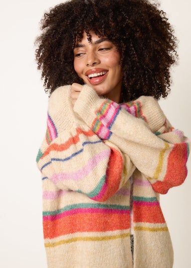 Blue Vanilla Beige Multi Coloured Stripe Cardigan