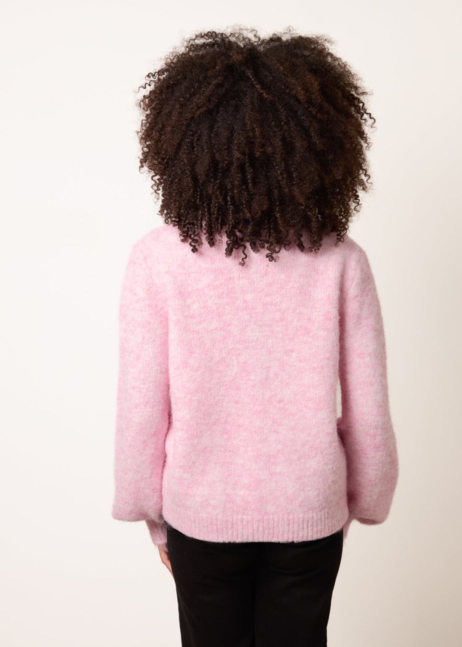 Blue Vanilla Pink Gold Tone Flower Embossed Button Cardigan