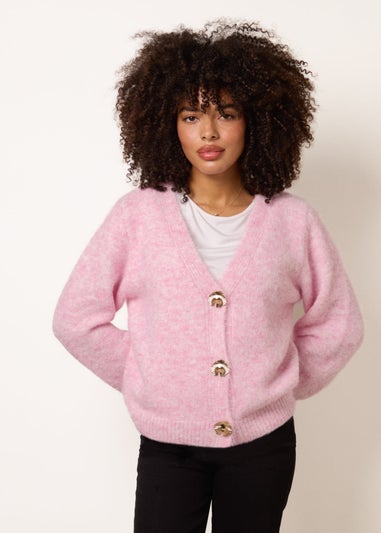 Blue Vanilla Pink Gold Tone Flower Embossed Button Cardigan