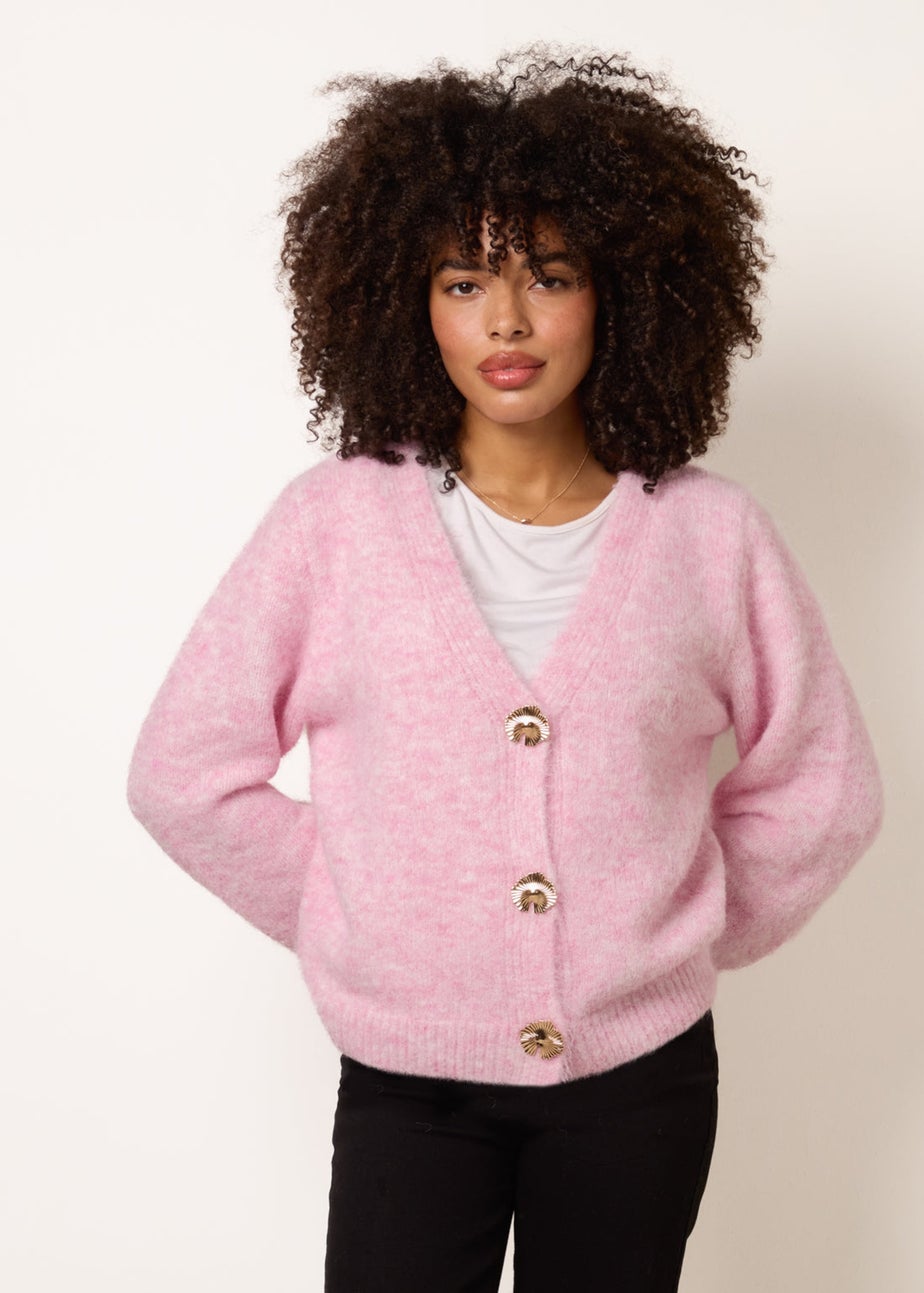 Blue Vanilla Pink Gold Tone Flower Embossed Button Cardigan