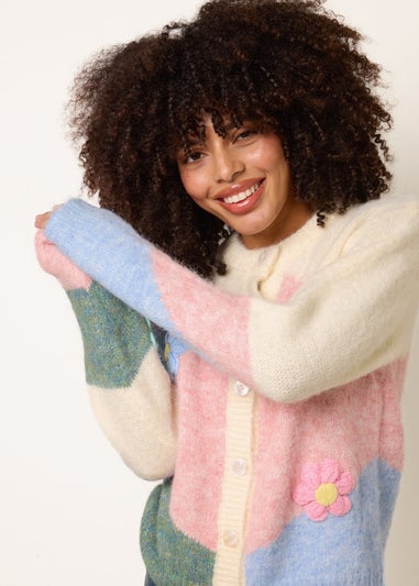 Blue Vanilla Multi Round Neck Button Flower Cardigan