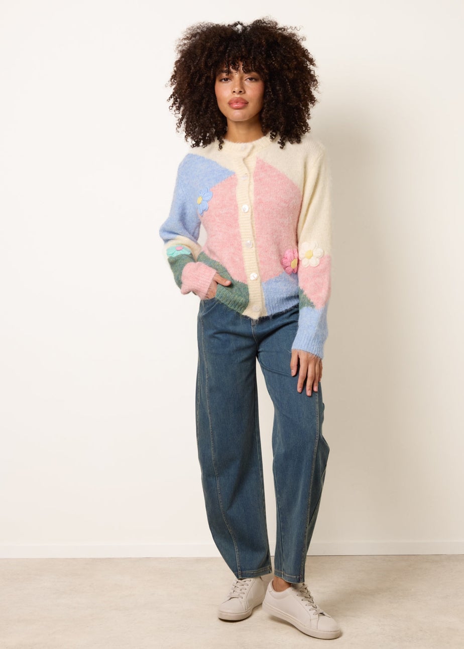 Blue Vanilla Multi Round Neck Button Flower Cardigan