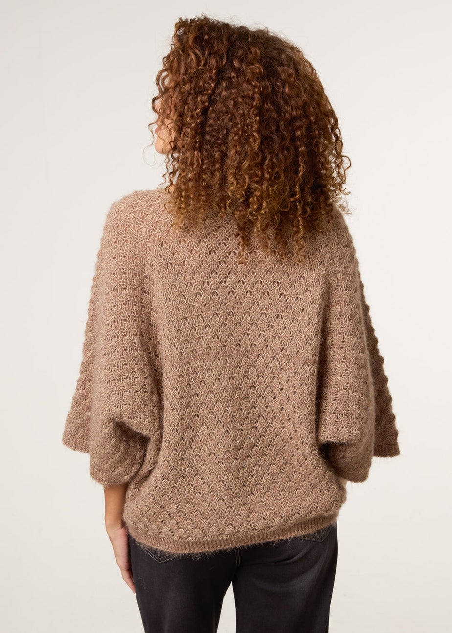 Blue Vanilla Beige Pointelle Knit Batwing Jumper