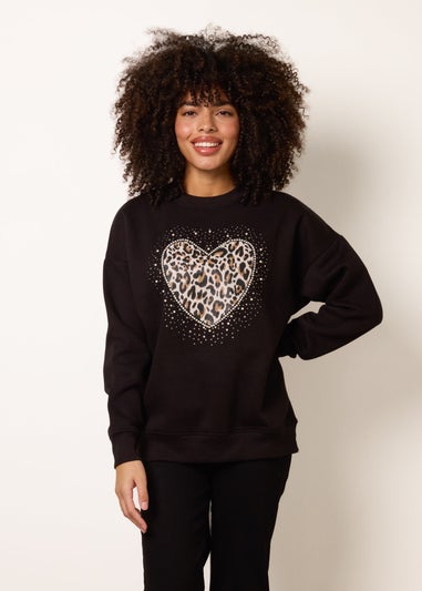 Blue Vanilla Black Love Heart Sweatshirt With Leopard Print