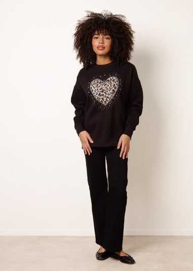 Blue Vanilla Black Love Heart Sweatshirt With Leopard Print