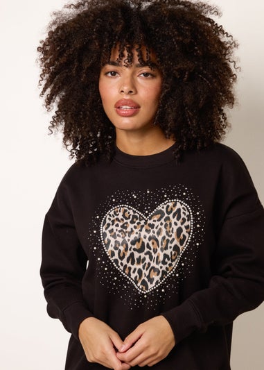 Blue Vanilla Black Love Heart Sweatshirt With Leopard Print