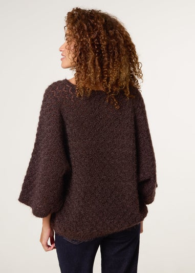 Blue Vanilla Brown Pointelle Knit Batwing Jumper