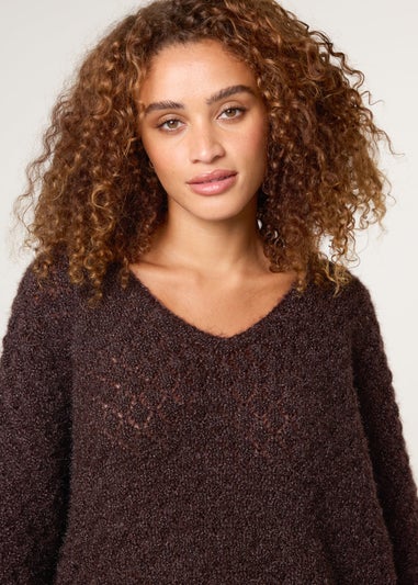 Blue Vanilla Brown Pointelle Knit Batwing Jumper