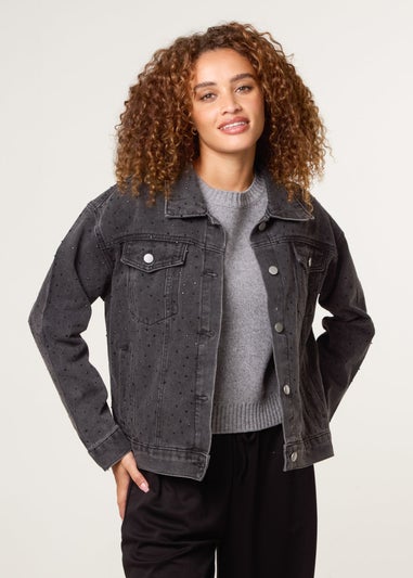 Blue Vanilla Black Embellished Denim Jacket