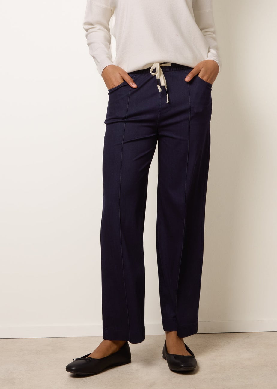 Blue Vanilla Navy Seam Detail Wide Leg Pants