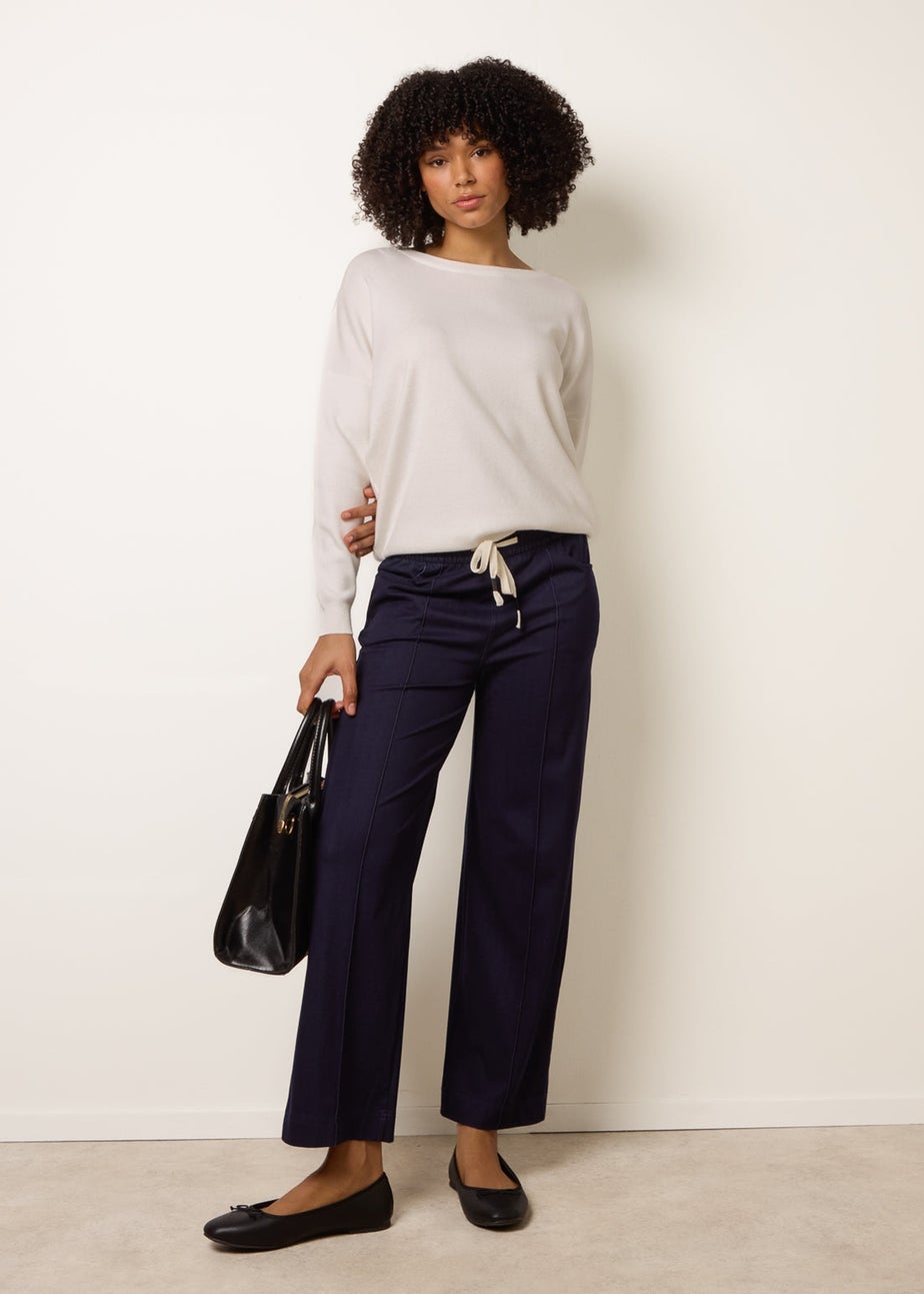 Blue Vanilla Navy Seam Detail Wide Leg Pants