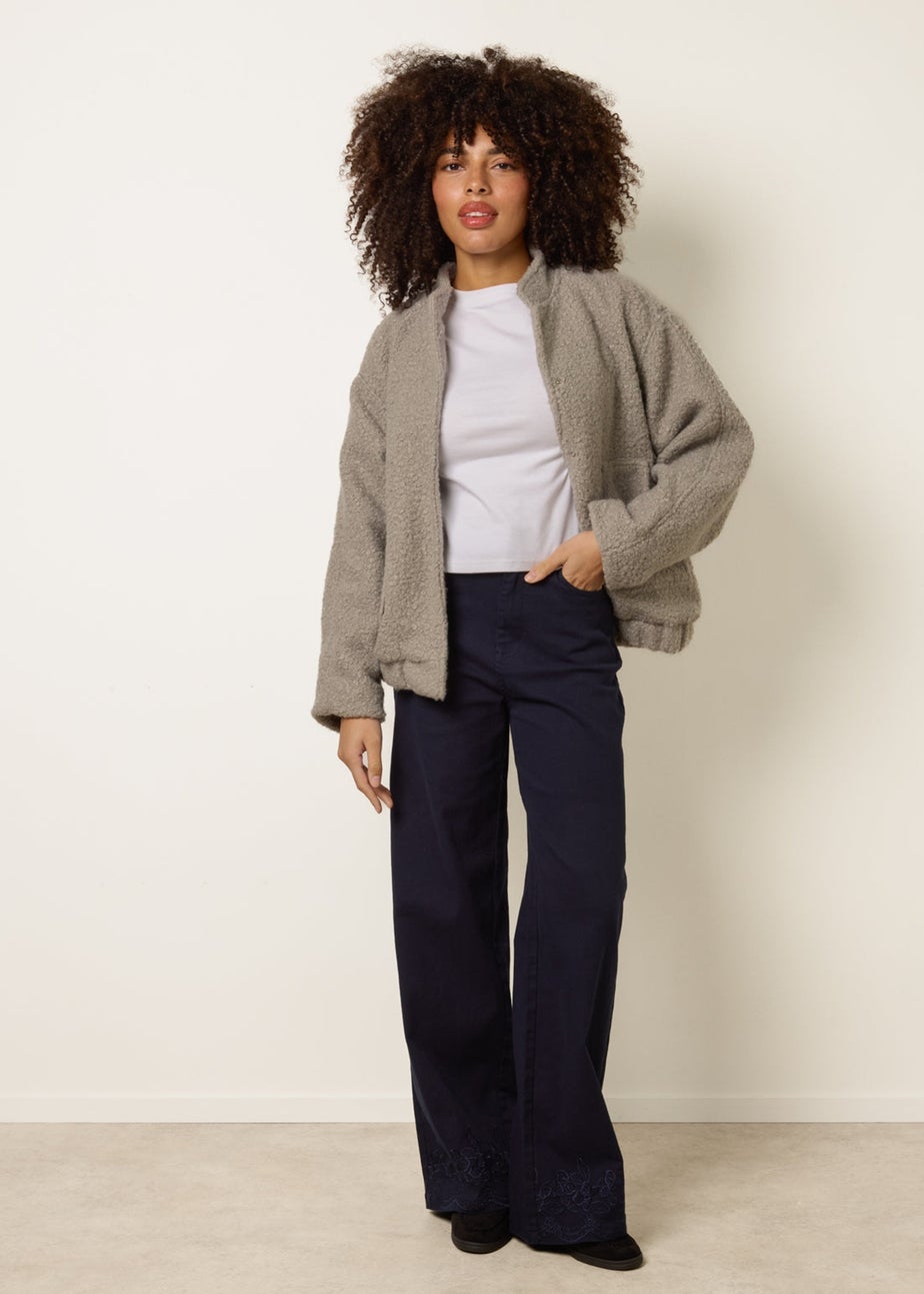 Blue Vanilla Navy Floral Embroidered Detailed Flared Jeans