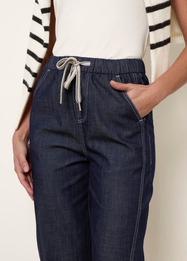 Blue Vanilla Navy Elastic Waist Seam Detail Jeans